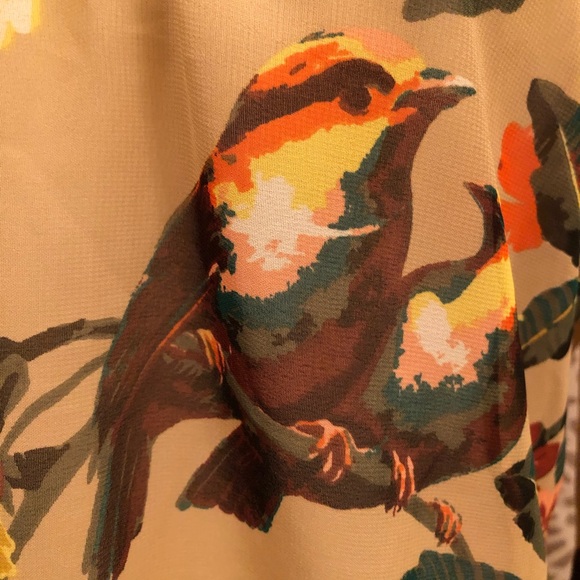 New York & Company Floral Bird Print Sheer Top - Picture 3 of 7
